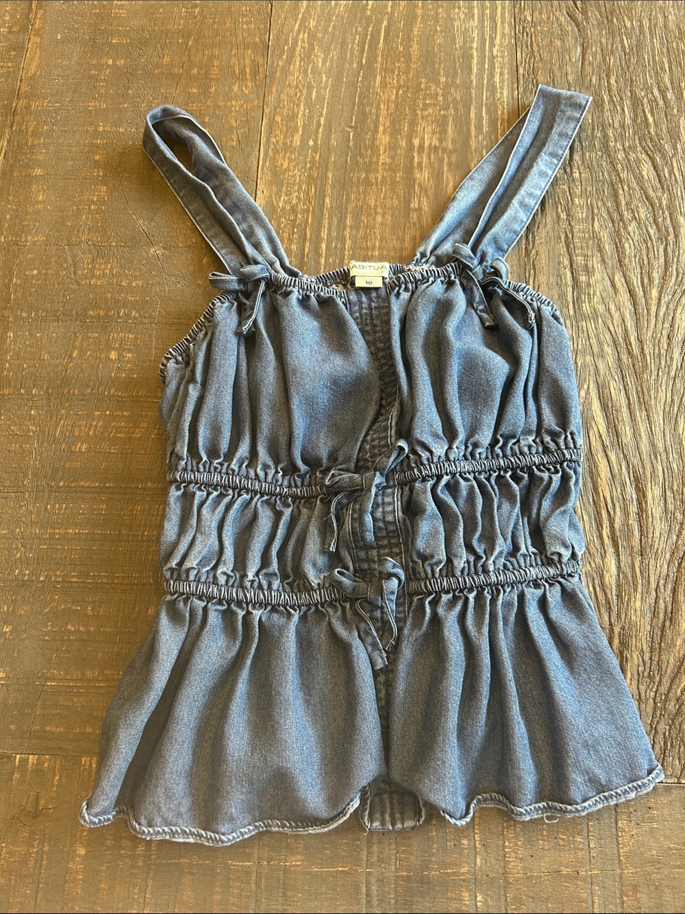 Habitual Blue Denim-Look Tie Front Tank
